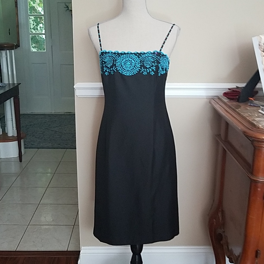 Black casual summer dress with turquoise trim
